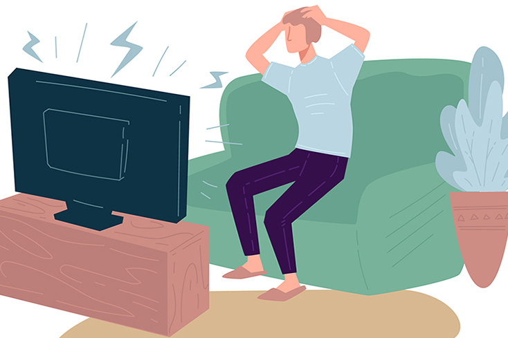distressed person watching TV