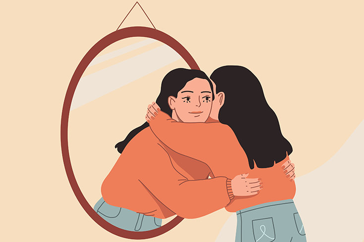 person hugging their reflection