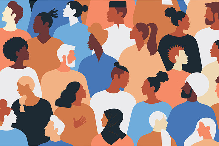 Illustration of many different people of different ethnic backgrounds