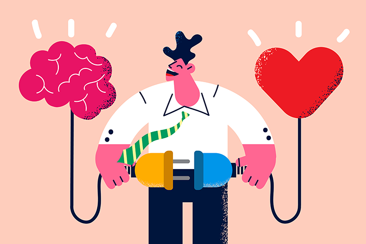 Illustration of a person connecting the heart and brain