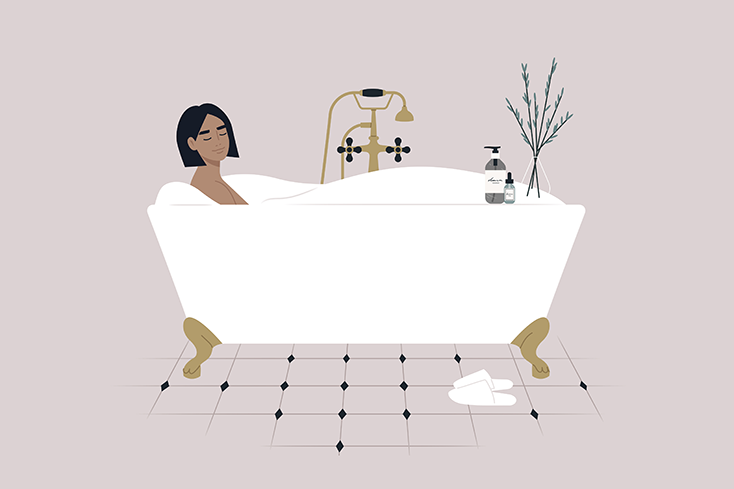 Illustration of woman relaxing in bathtub