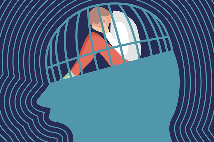 Illustration of a person trapped behind bars
