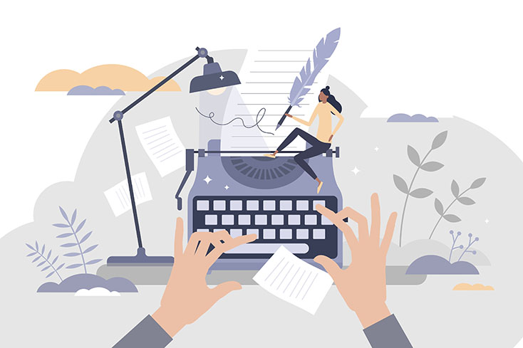 Illustration of person using typewriter