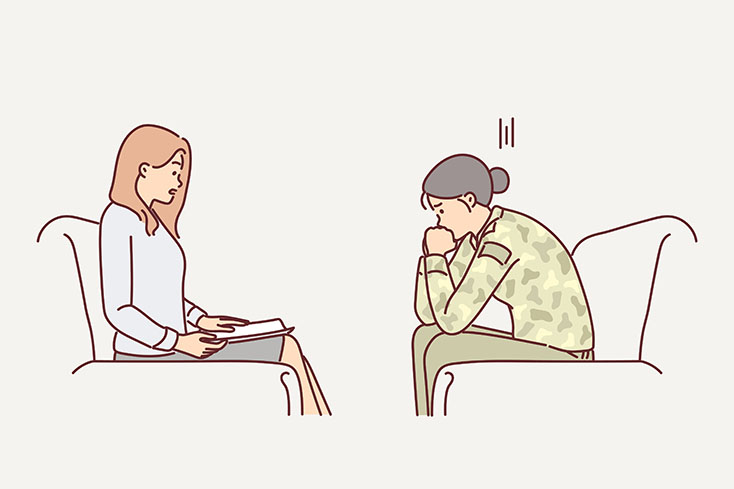 Illustration of service member speaking to another person