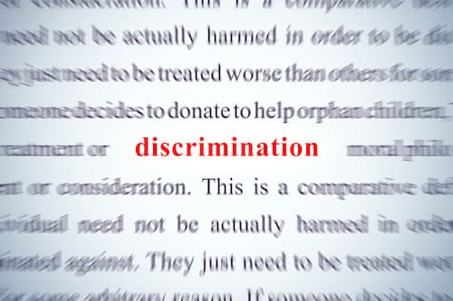 text with the word 'discrimination' in red in the middle