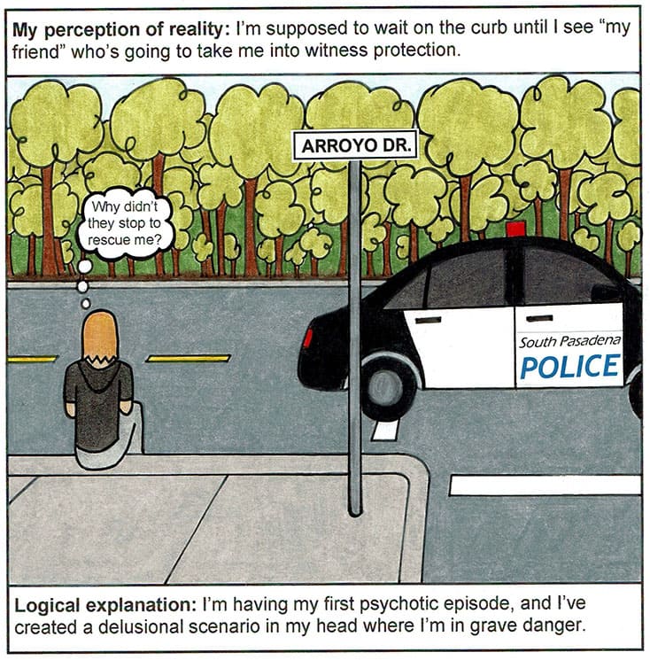 cartoon drawing of person sitting on curb