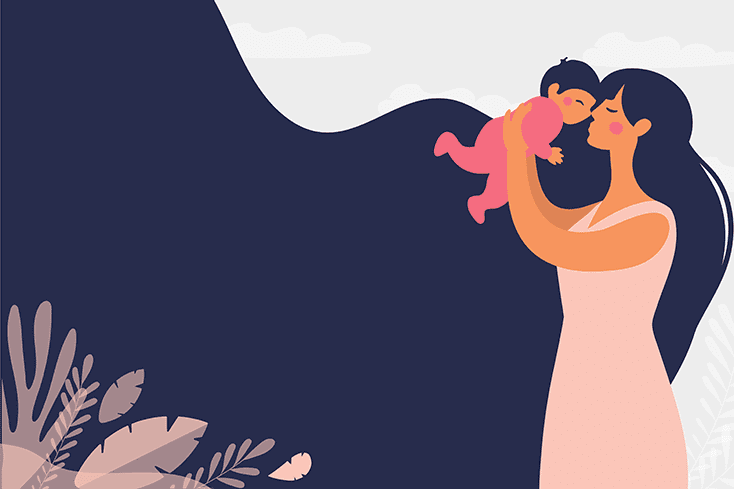 Illustration of mother lifting child