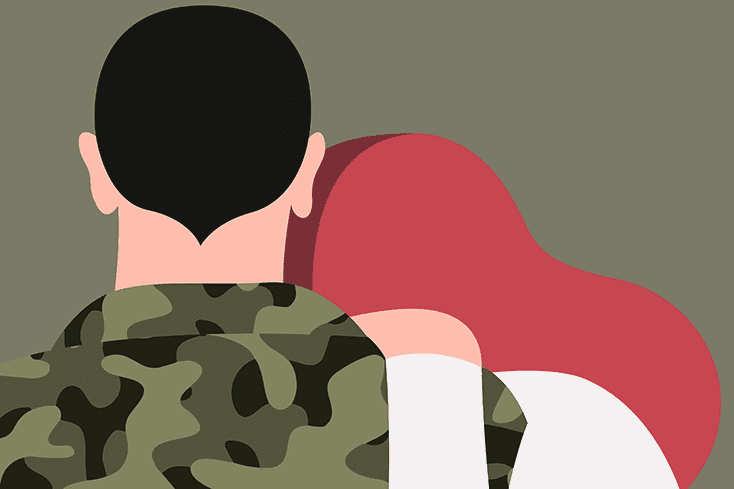 Woman laying head on man's shoulder