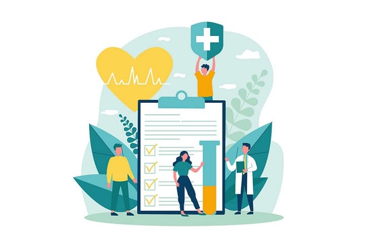 illustration of a doctor and people around a medical chart