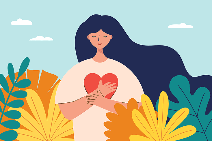 Illustration of woman holding heart