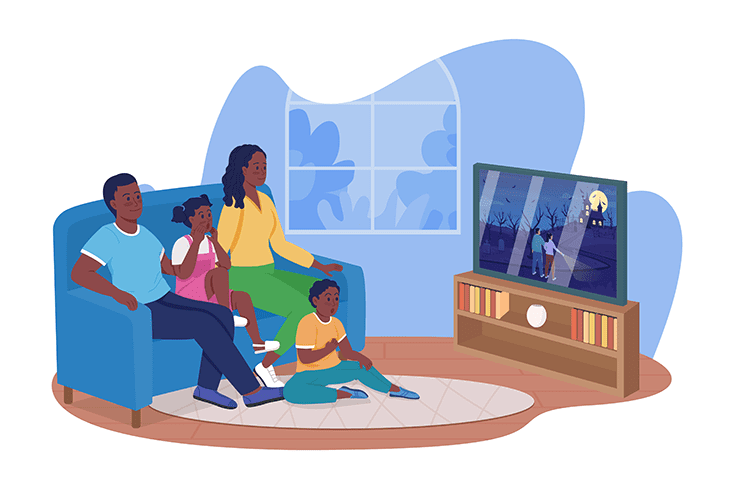 family watching television