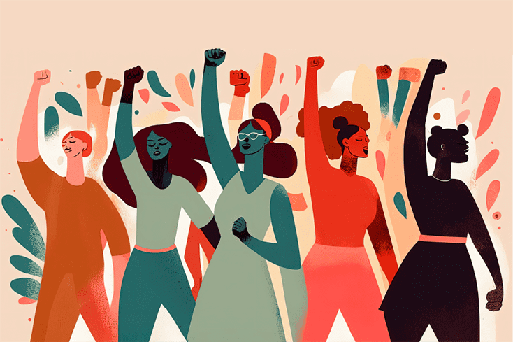 Illustration of people with their fist in the air