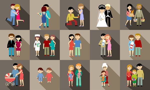 illustration of people going through various stages of life