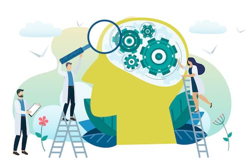 illustration of doctors examining a large brain