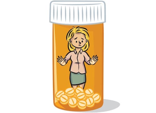 illustation of a woman trapped in a pill bottle