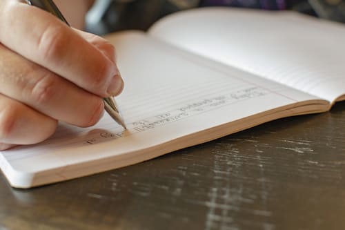person writing in a journal