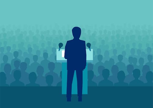 illustration of a man speaking at a podium