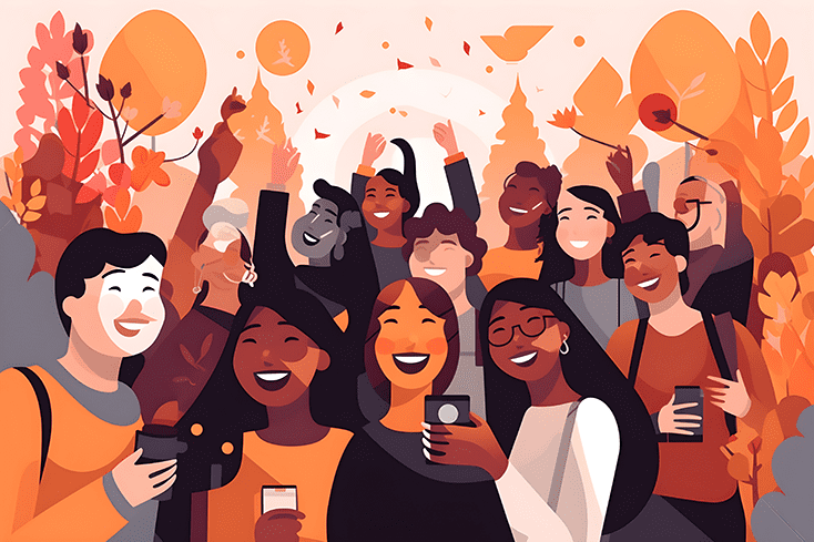 Illustration of college kids celebrating