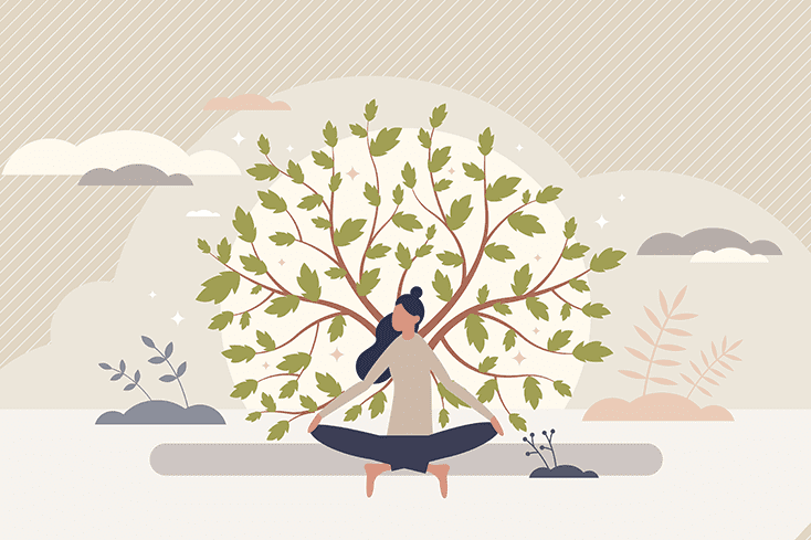 Illustration of woman in front of tree